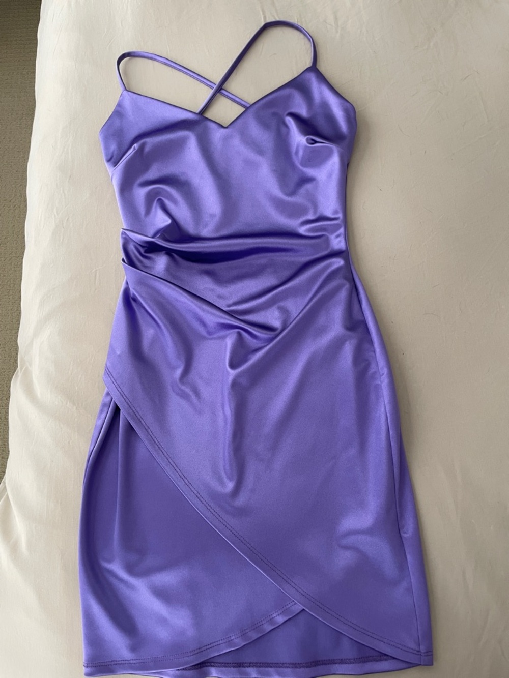 Purple Satin Slip Dress with Crossback Straps